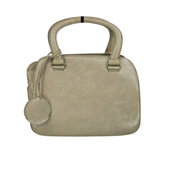 Vtg Beige Oatmeal Double-Handle Leather Structured Top Handle Handbag Old Money - Picture 1 of 10